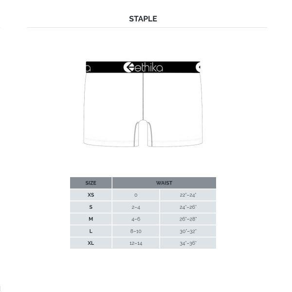 Ethika Underwear Womens Staple - Size Chart