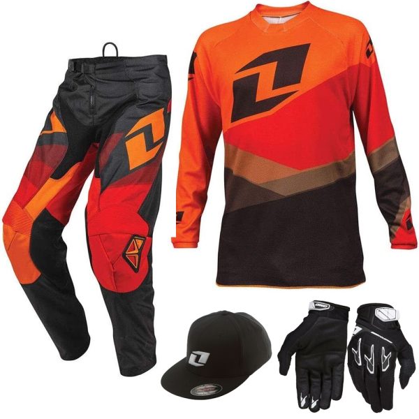 YOUTH MOTOCROSS MX KIT ONE INDUSTRIES ATOM PANTS JERSEY with GLOVES - SHIFTER ORANGE / RED