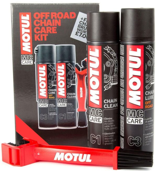 Motul Off Road Motocross Chain Care Pack - Cleaner C1 + Lube C3 + Motul Brush