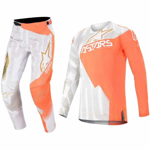 ALPINESTARS TECHSTAR MOTOCROSS MX PANTS JERSEY - FACTORY METAL ORANGE WHITE GOLD