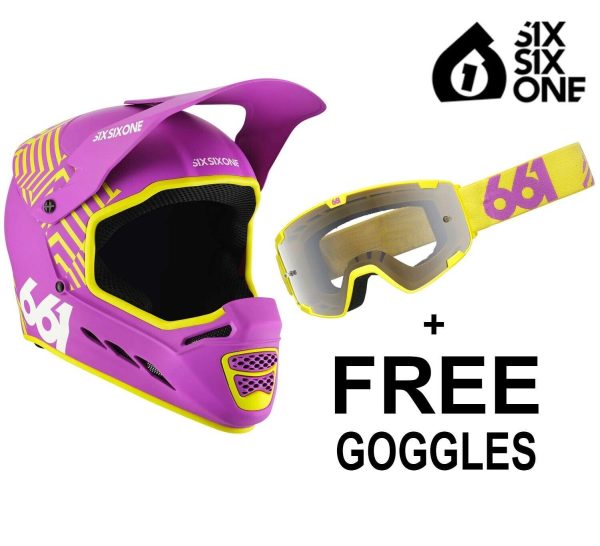 SixSixOne Reset MTB Helmet Full Face - DAZZLE PURPLE + Free Goggles