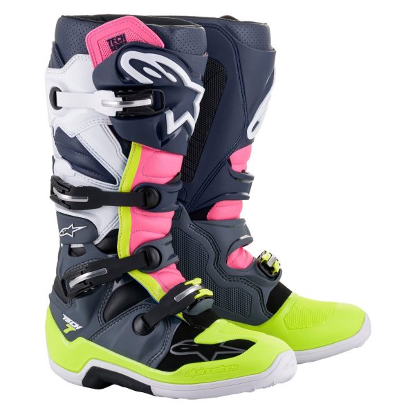 Alpinestars Tech 7 Motocross Boots - Dark Grey / Dark Blue / Pink Fluo