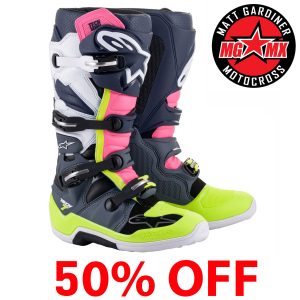 Alpinestars Tech 7 Motocross Boots GREY DARK BLUE PINK FLUO